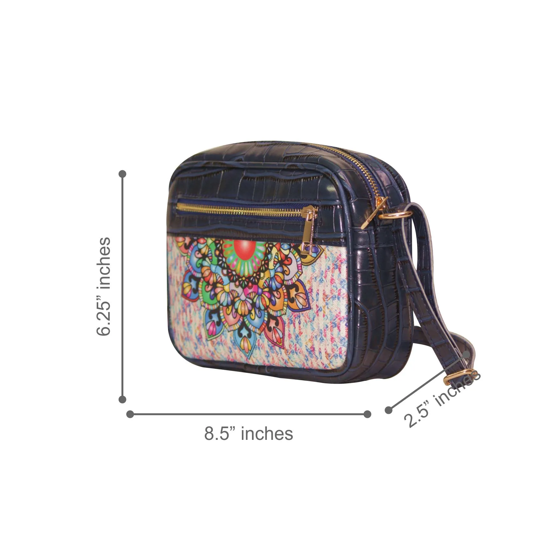 Multicolour Mandala Rectangular Sling Bag Navy Blue Exterior 103-1