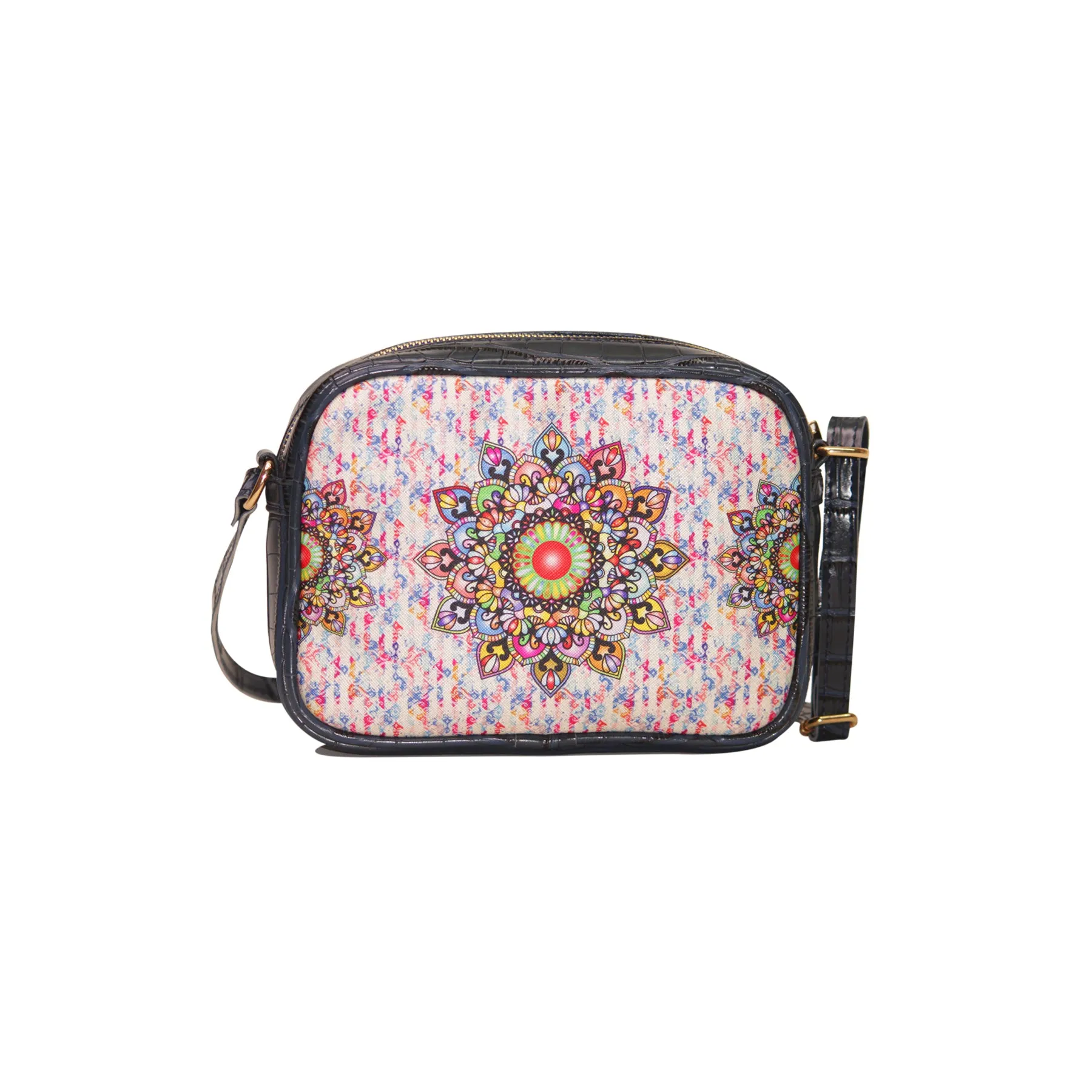 Multicolour Mandala Rectangular Sling Bag Navy Blue Exterior 103-1