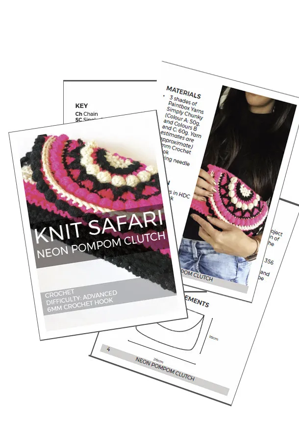 Neon Pompom Clutch - Downloadable Crochet Pattern