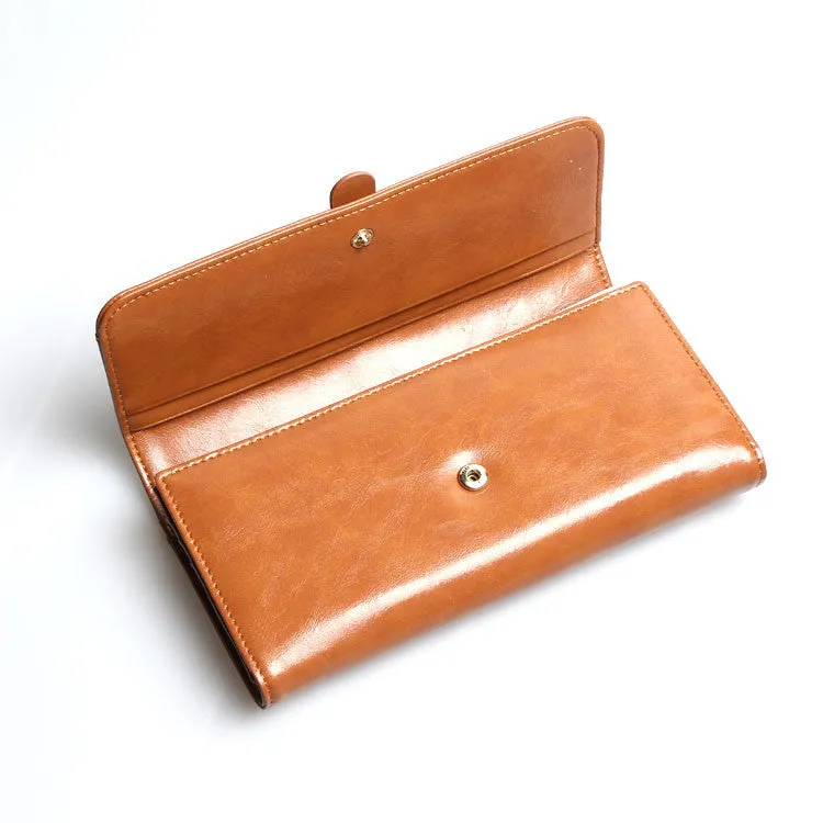 New Fashion Oil Wax Leather Retro 100% Genuine Leather Wallet Medium-Long Wallets Organizer Carteira Wallets For Woman