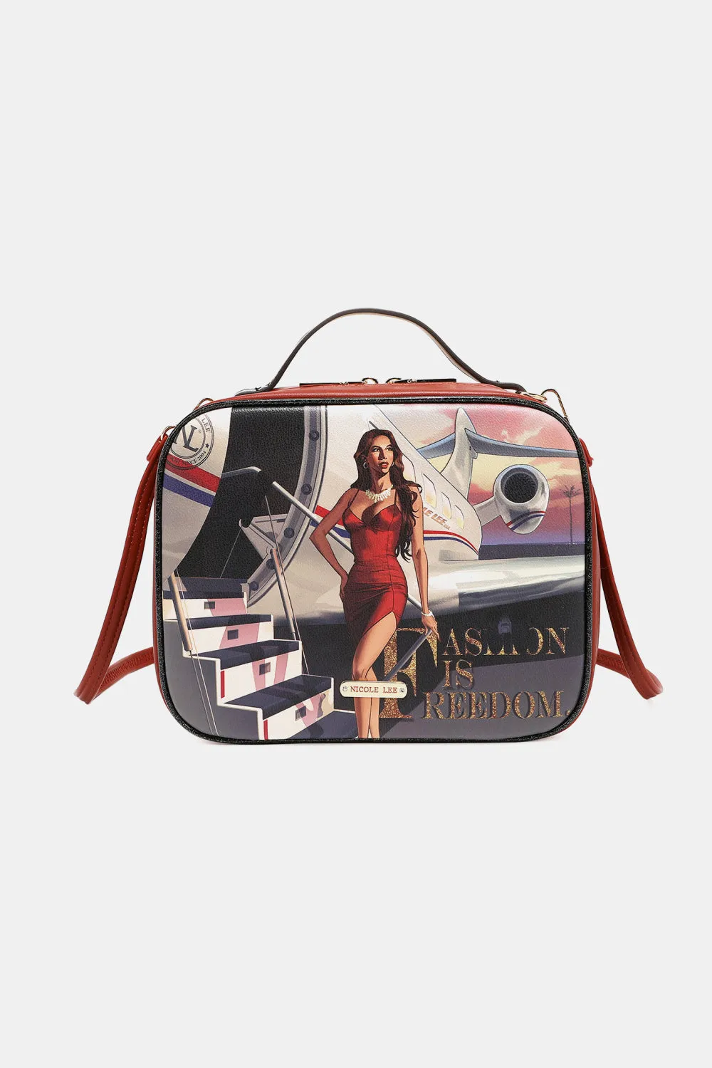 Nicole Lee Multicolor Art Deco Pebbled Glossy Vegan Leather Handbag Pouches Set