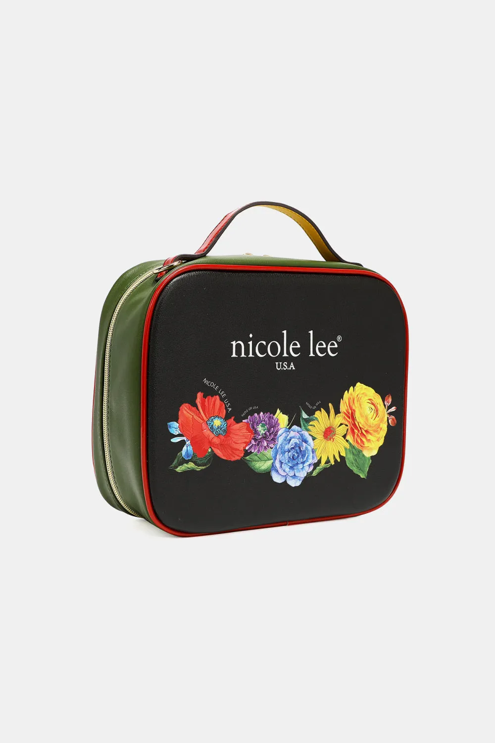 Nicole Lee Multicolor Art Deco Pebbled Glossy Vegan Leather Handbag Pouches Set