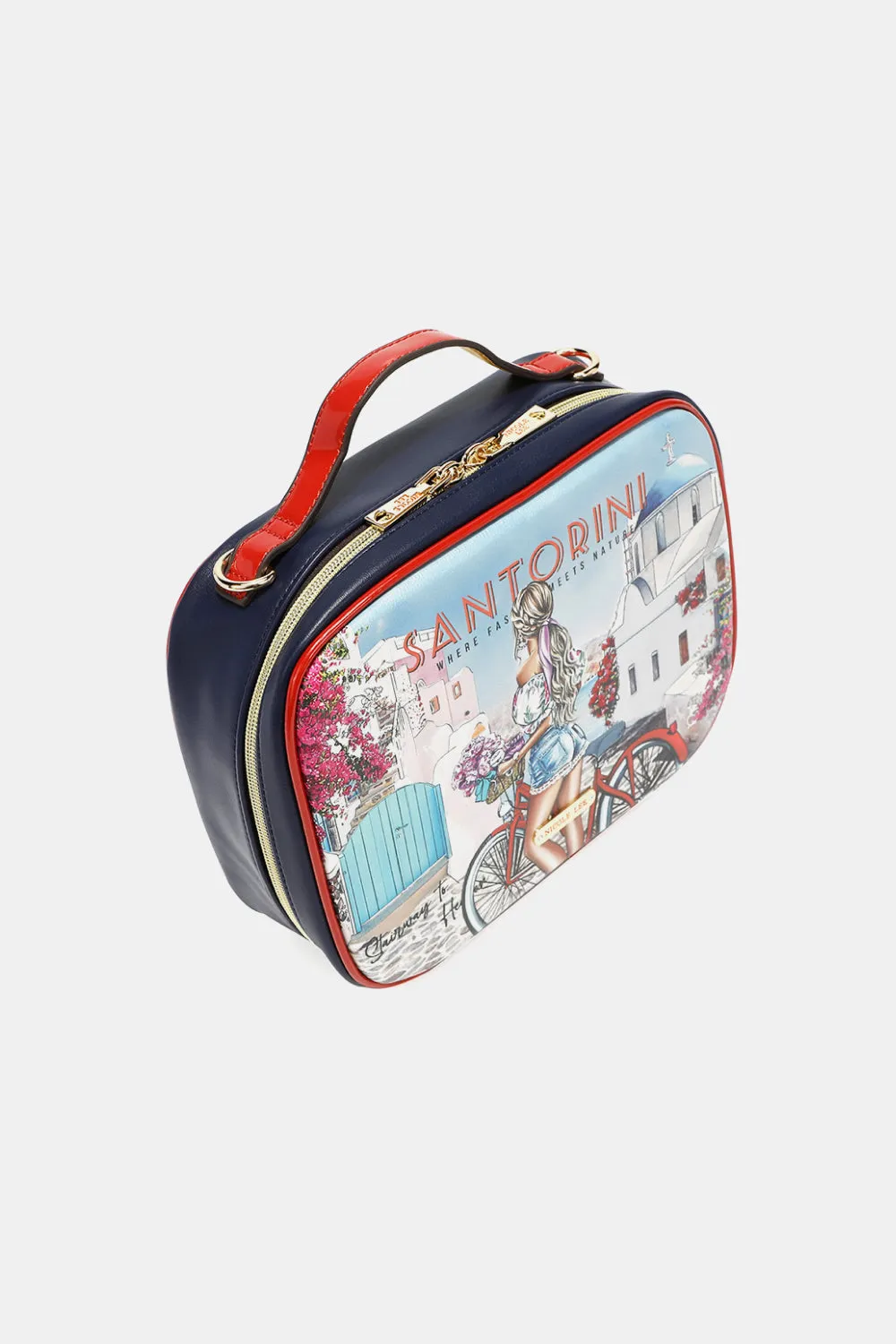 Nicole Lee Multicolor Art Deco Pebbled Glossy Vegan Leather Handbag Pouches Set