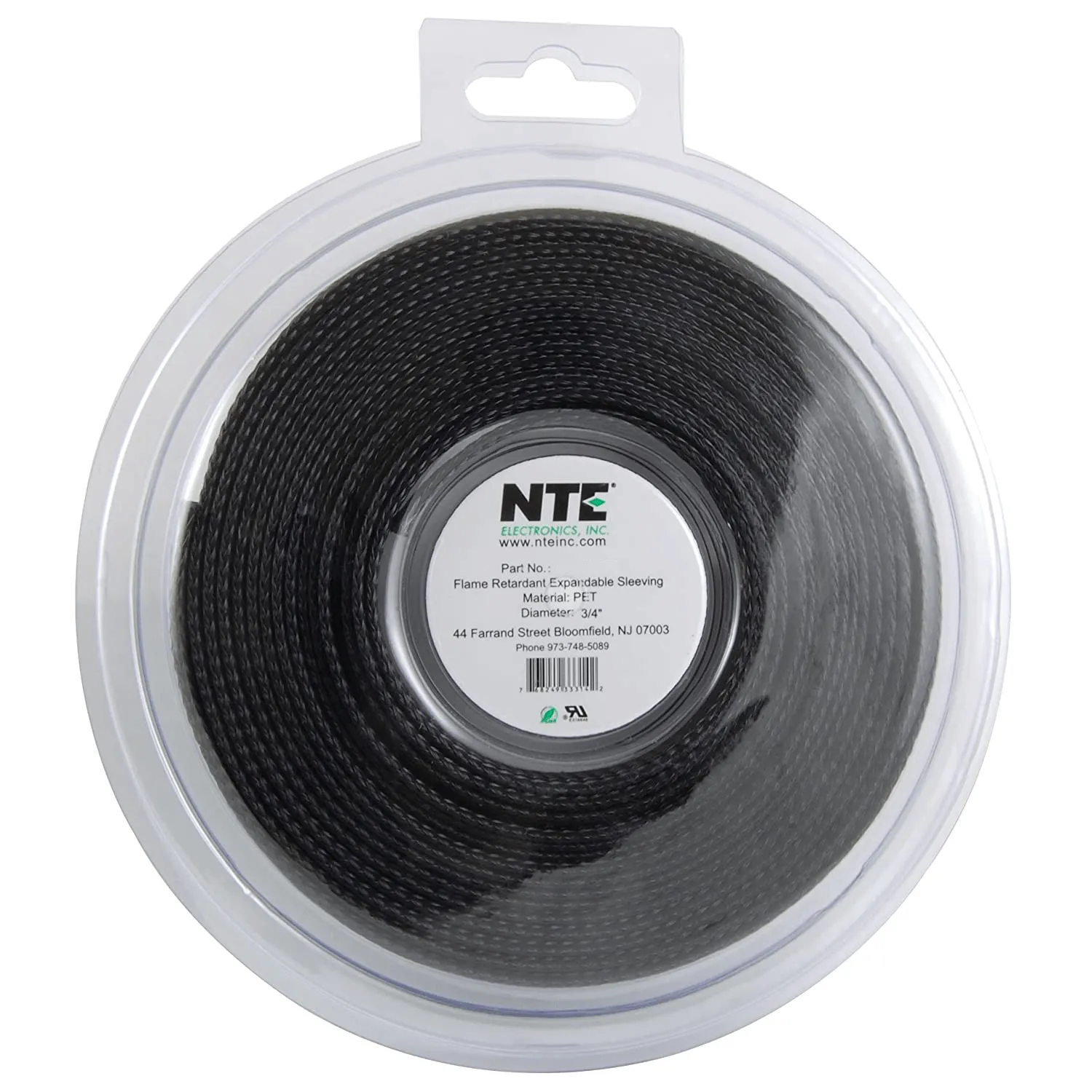 NTE 04-ES-125 1/8 Inch Braided Expandable Sleeving, Flame Retardant, Black, 16.4FT Roll