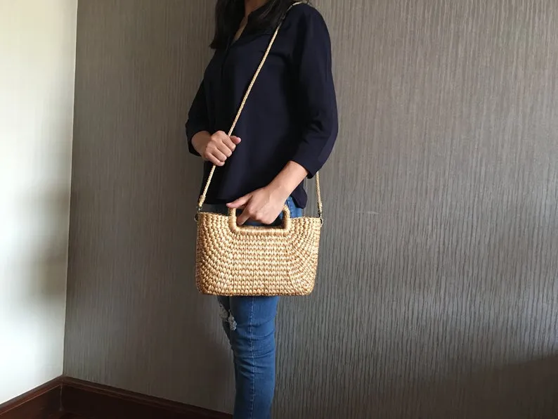Oblong Basket Bag with Oblong Handles made from Water hyacinth