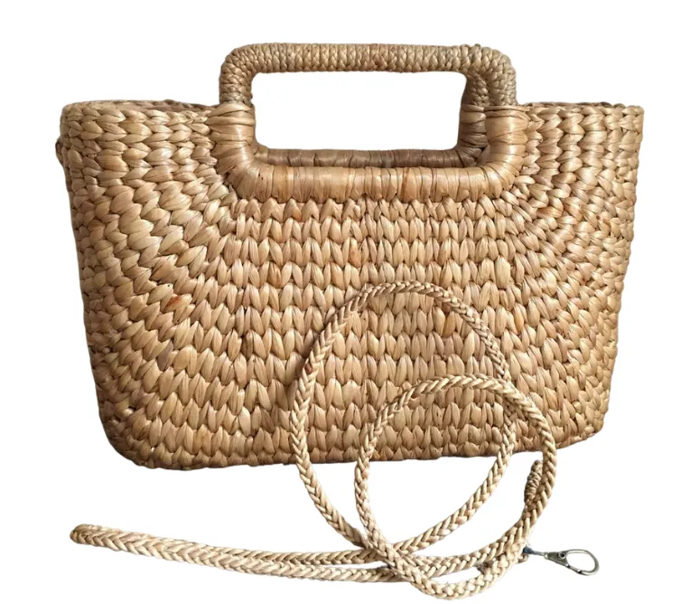 Oblong Basket Bag with Oblong Handles made from Water hyacinth