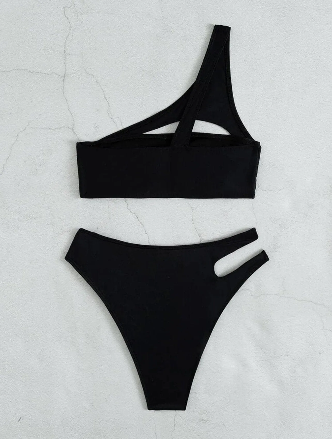 One shoulder solid hollow out bikini swimwear