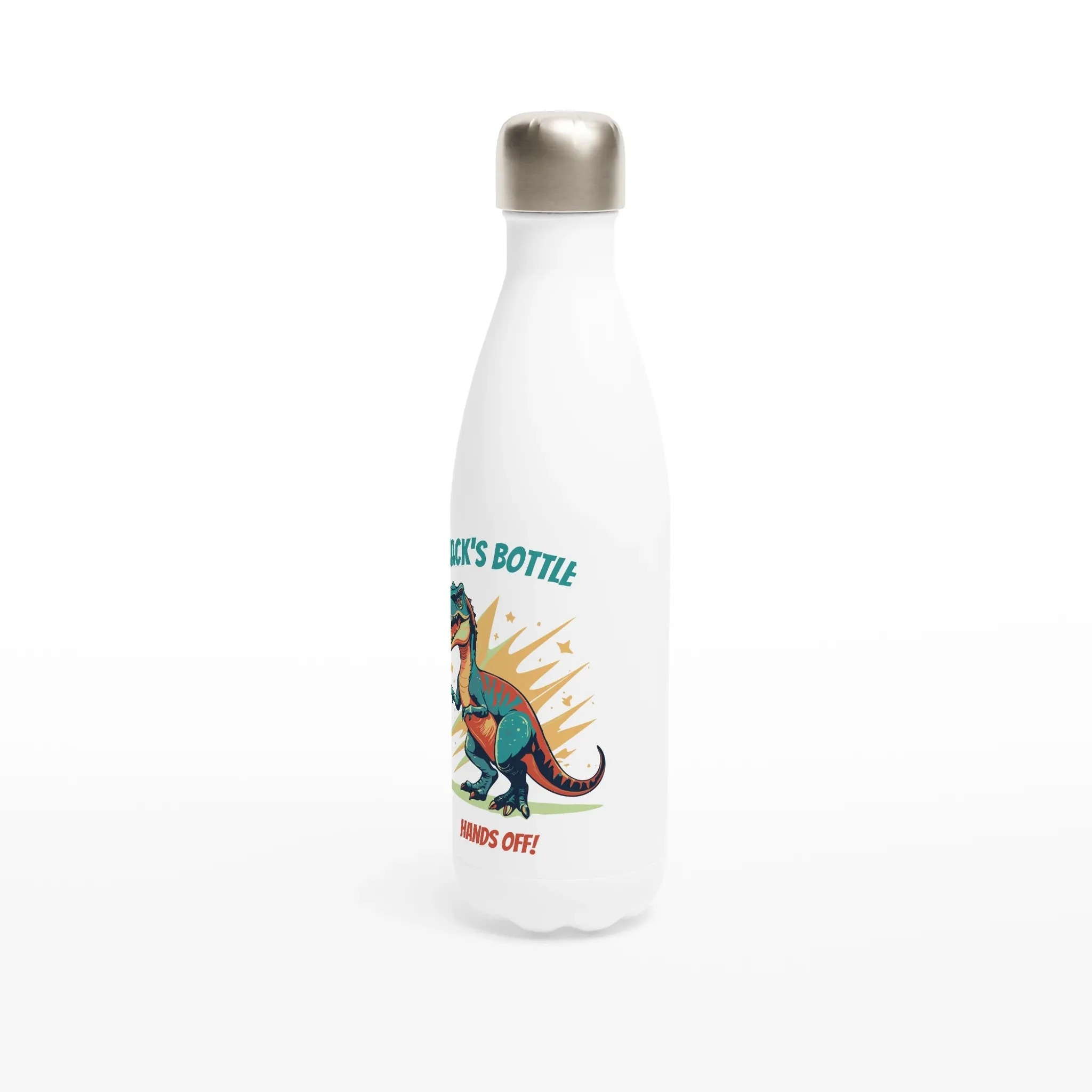 Personalisable White 17oz Stainless Steel Water Bottle - T-Rex Hands Off