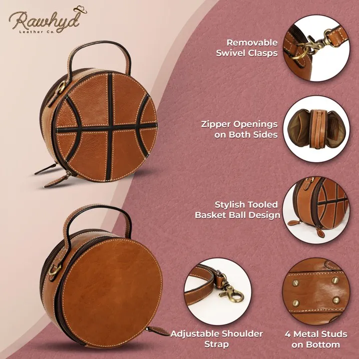 RAWHYD - Leather Basketball Purse for Women - 8” x 3.5” crossbody bag