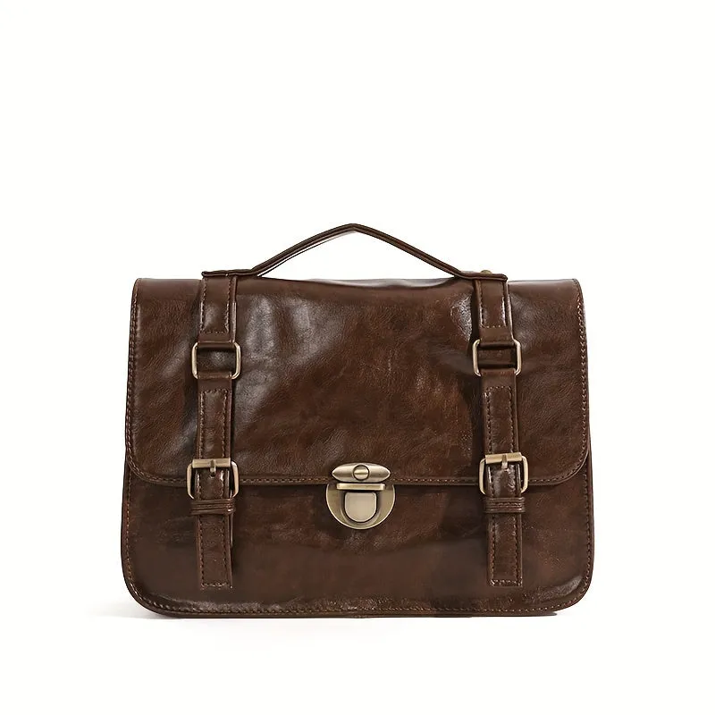 realaiot  Vintage Crossbody Messenger Bag, Retro Flap Shoulder Bag, Preppy College Briefcase & Purse