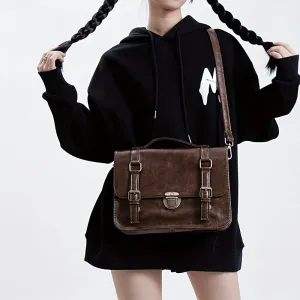 realaiot  Vintage Crossbody Messenger Bag, Retro Flap Shoulder Bag, Preppy College Briefcase & Purse