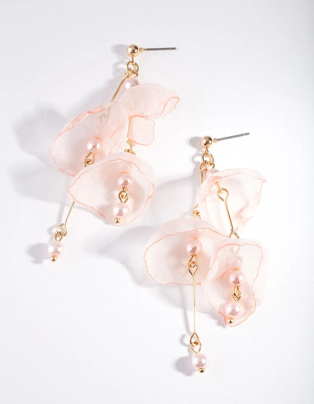 Rose Gold Pink Fabric Flower Earrings