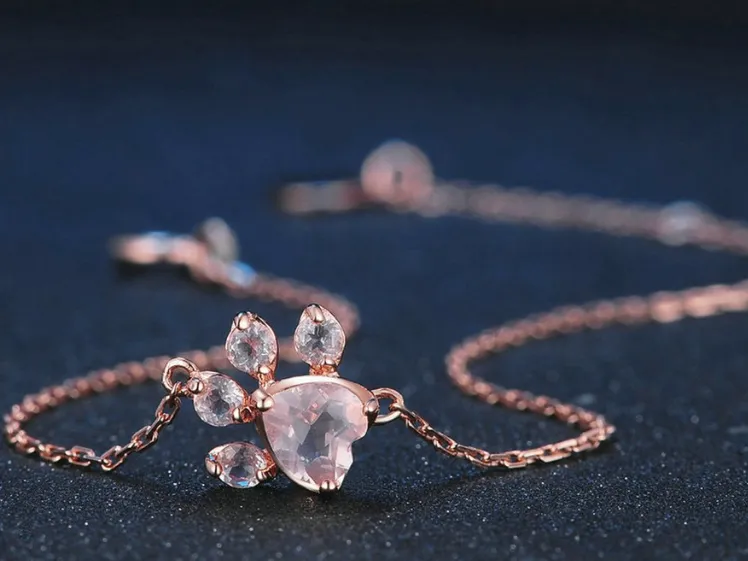 Rose Quartz Pawprint Bracelet