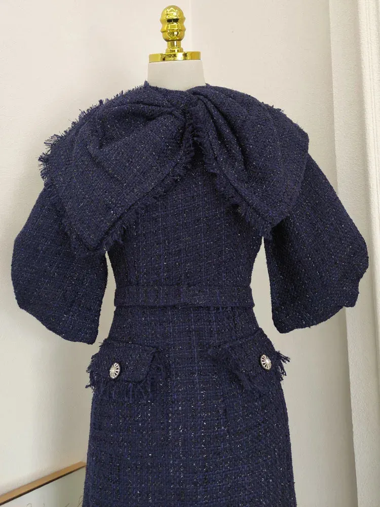 Secretarial- the 1940s Inspired Blue Tweed Dress