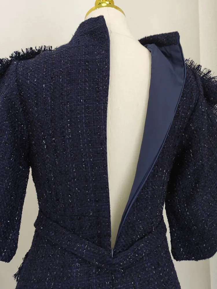 Secretarial- the 1940s Inspired Blue Tweed Dress
