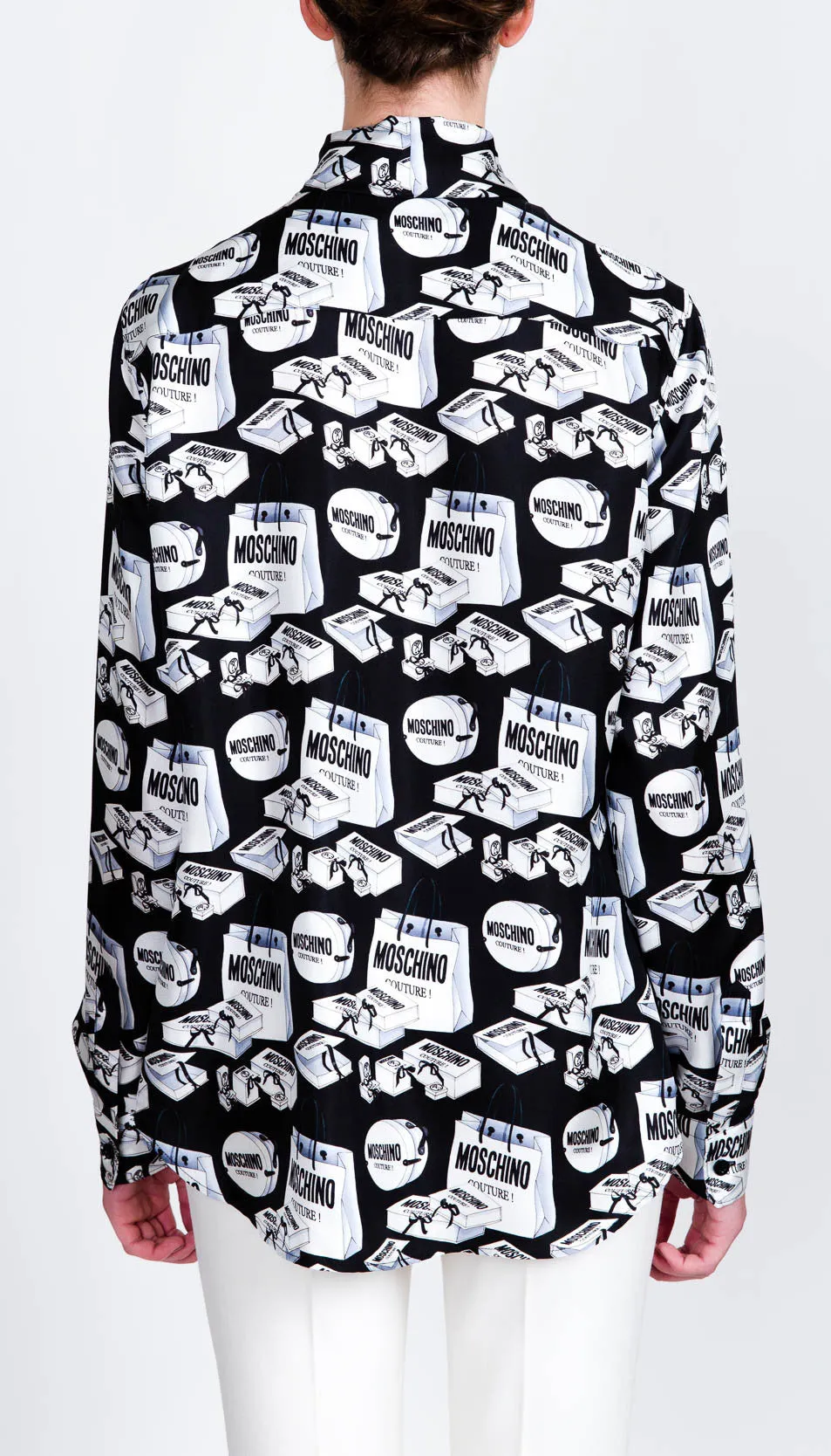 Shopping bag print neck tie blouse