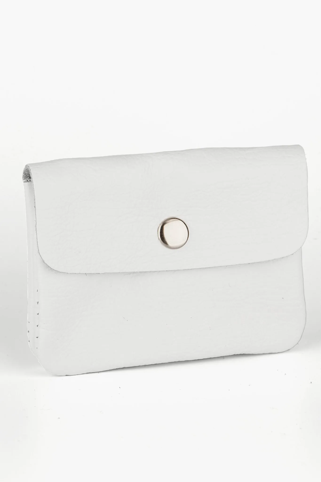 Small Italian Leather Coin Purse with Button Fastening and Internal Zip in White