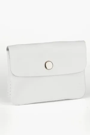 Small Italian Leather Coin Purse with Button Fastening and Internal Zip in White