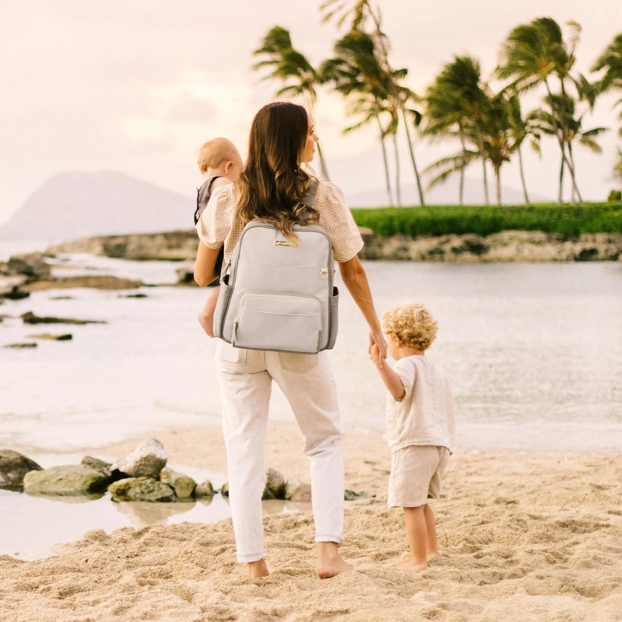 Sync Backpack in Grey Matte Cable Stitch & Criss-Cross Sling Bundle