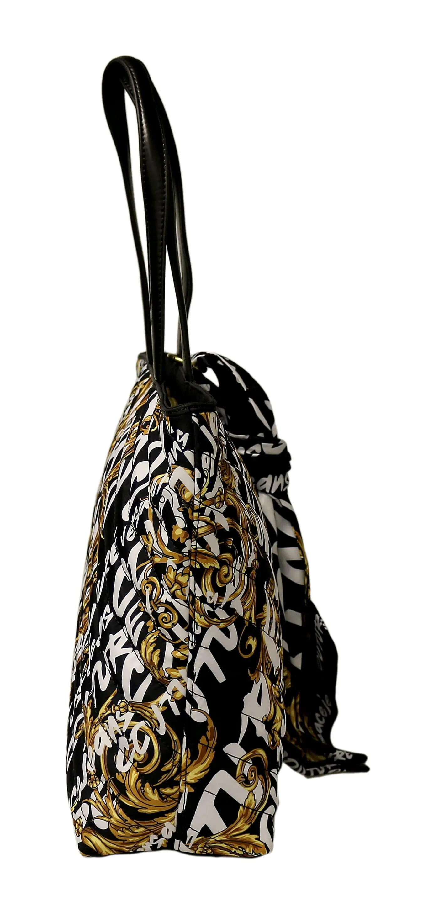 Versace Jeans Couture Black/Gold Baroque Pattern Scarf Shopper Tote Bag